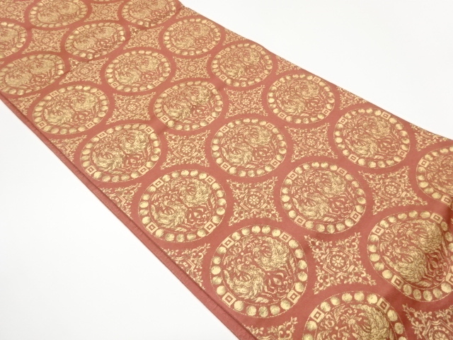 連珠文に向かい鳳凰模様織出し袋帯